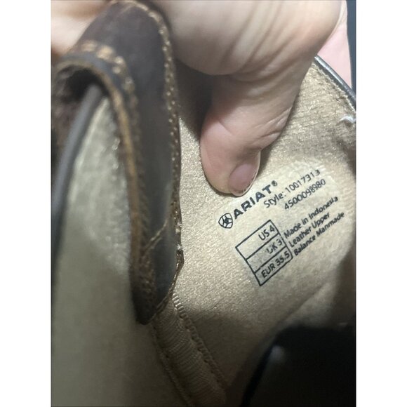 Ariat Brown Leather Cowboy Boots 4LR Youth Kids 10 Square Toe Western 10017313 - Picture 6 of 8